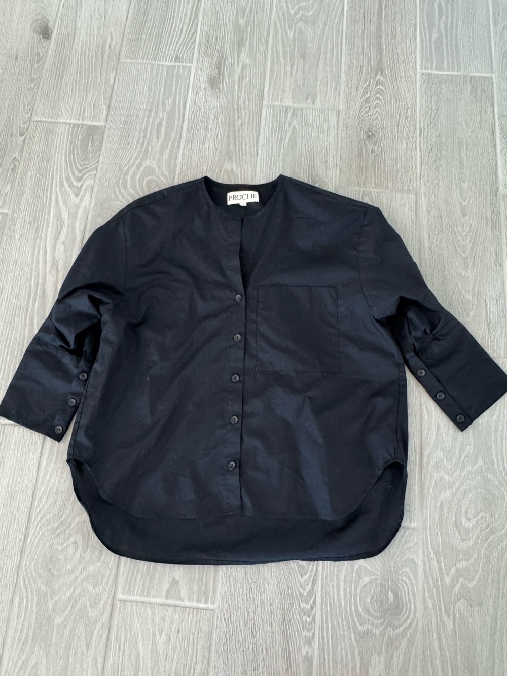 PROCHE 100% Cotton Poplin Button Down Black Shirt Size Small VGUC
